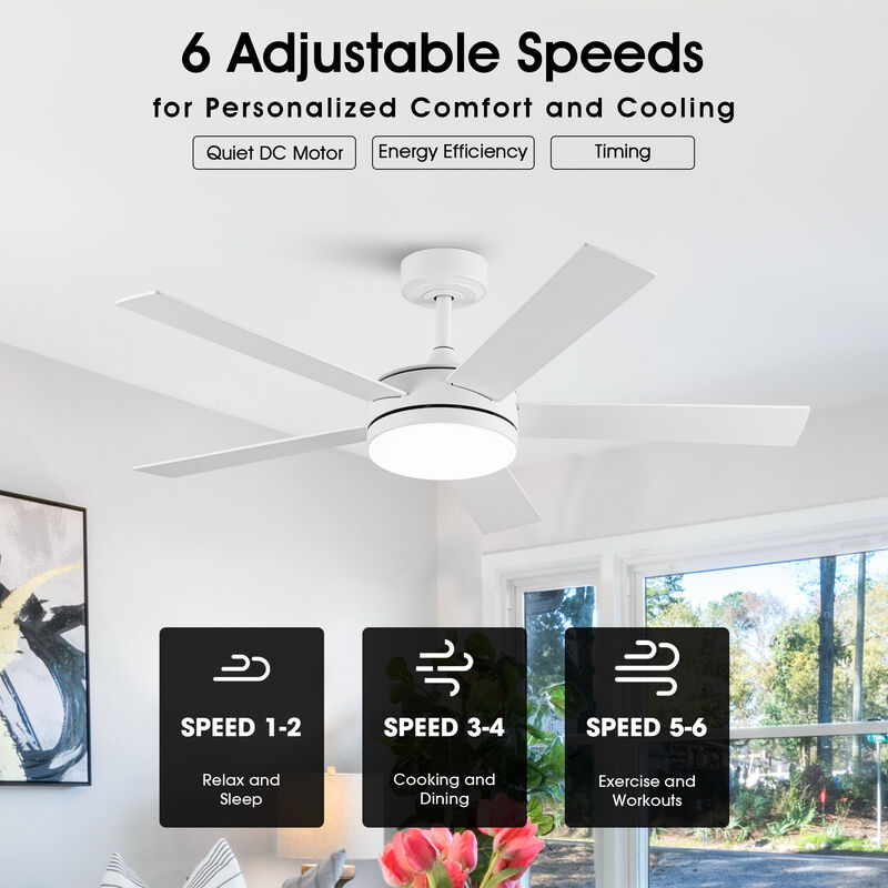 48 in. Smart Matte White Integrated LED Dimmable Reversible Blades Ceiling Fan with Light and APP Control & Remote