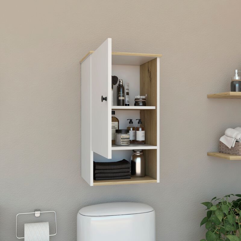 St. Angelo Medicine Cabinet, Two Internal Shelves, Single Door, One Shelf -Light Oak / White
