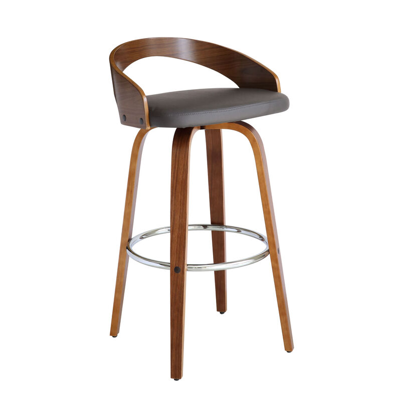 HomeRoots 30" Gray And Brown Faux Leather And Fabric And Iron Low Back Bar Height Swivel Bar Chair image number 3