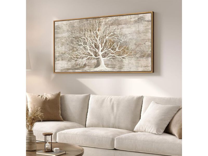 Framed Tree of Life Wall Art Rustic Farmhouse Canvas Neutral Decor for Home Room image number 1