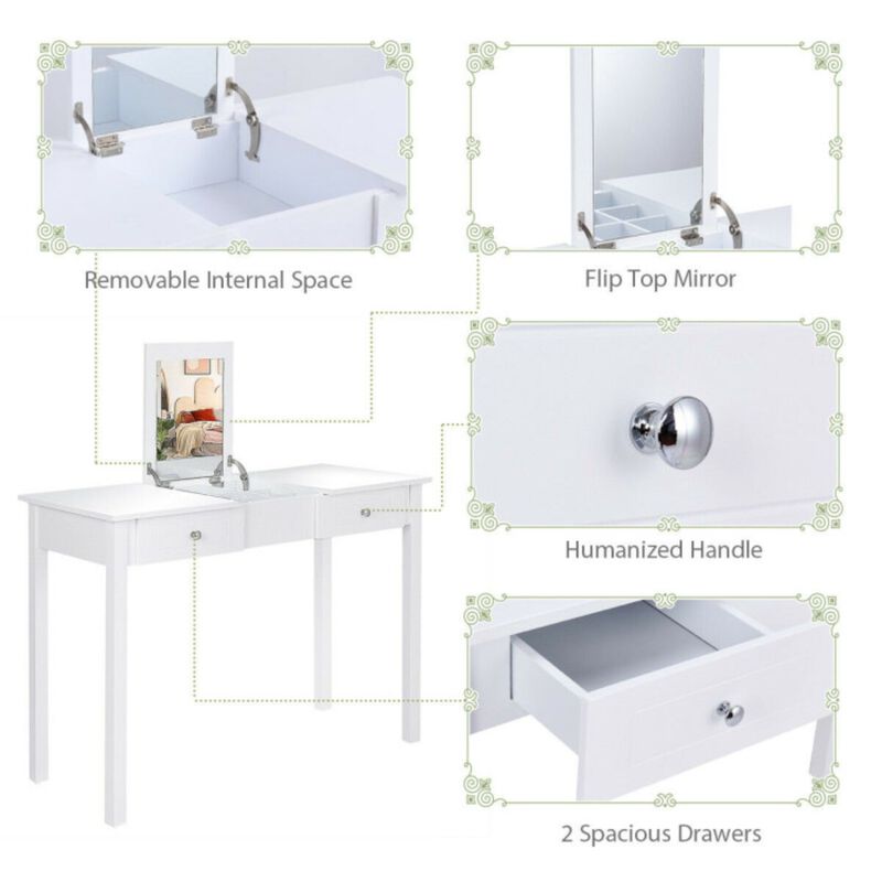 Modern Vanity Dressing Table with 1 Flip Top Mirror and 2 Drawers