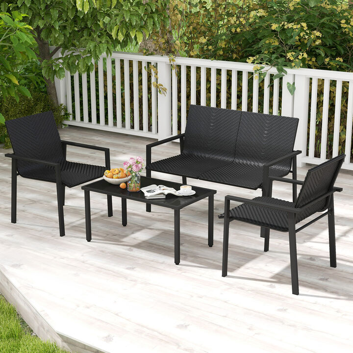 4-Piece Patio Furniture Set with Heavy-Duty Galvanized Metal Frame &ndash; Durable Outdoor Seating Set