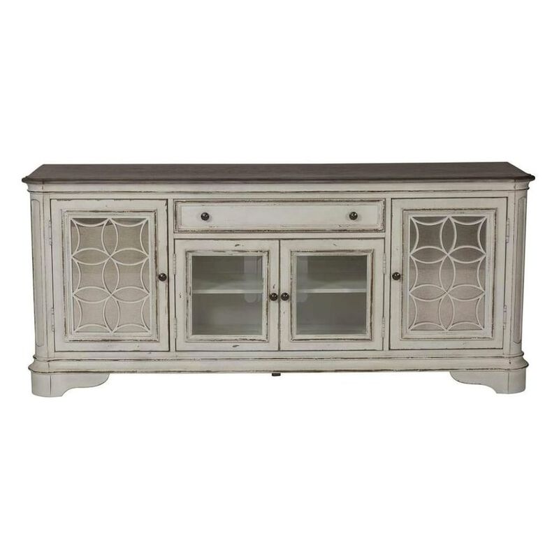 Liberty Furniture Antique White TV Console with Drawer and 4 Cabinets for Rustic Decor Use image number 4