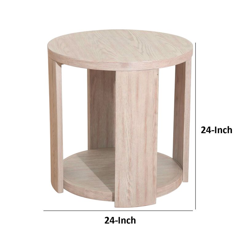 Cony Round End Table, Natural Oak Brown Wood, Caster Wheels, 24 Inch image number 4