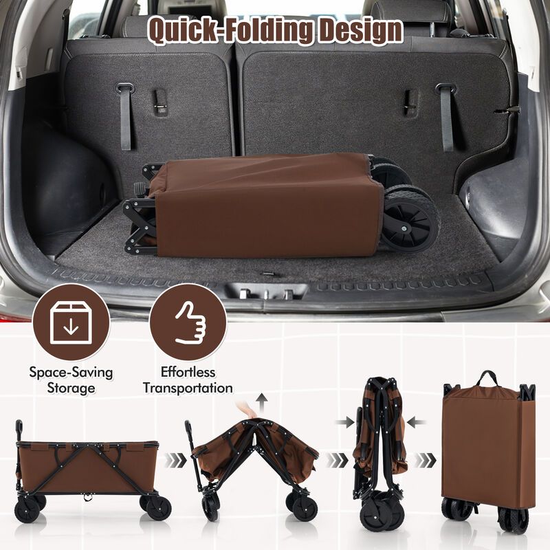 Collapsible Folding Wagon Cart with Adjustable Handle and Heavy-Duty Wheels