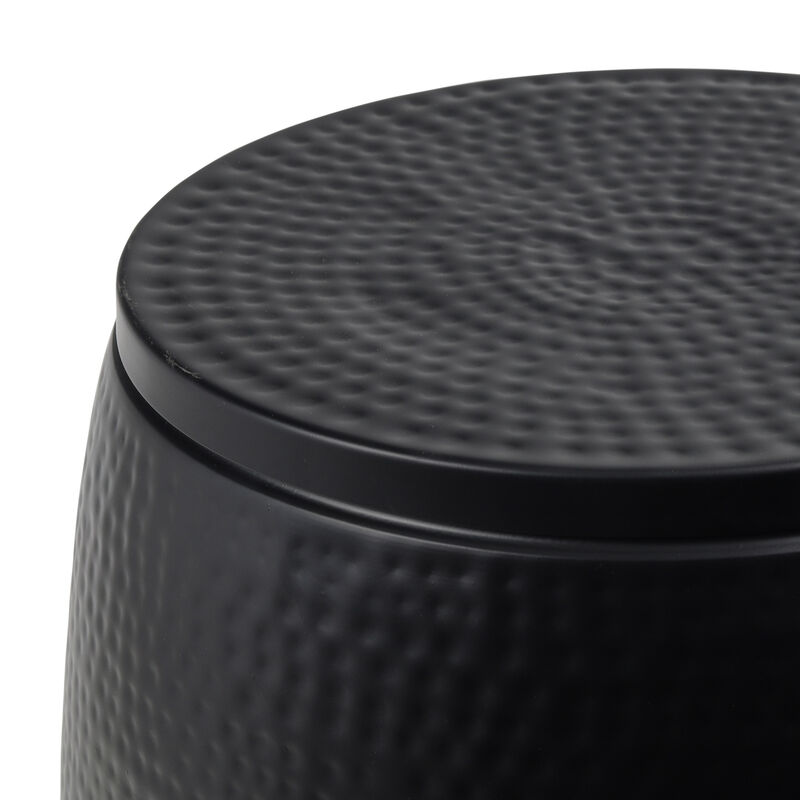 Merida Modern Rustic Hammered Metal Drum Storage Side Table with Lid