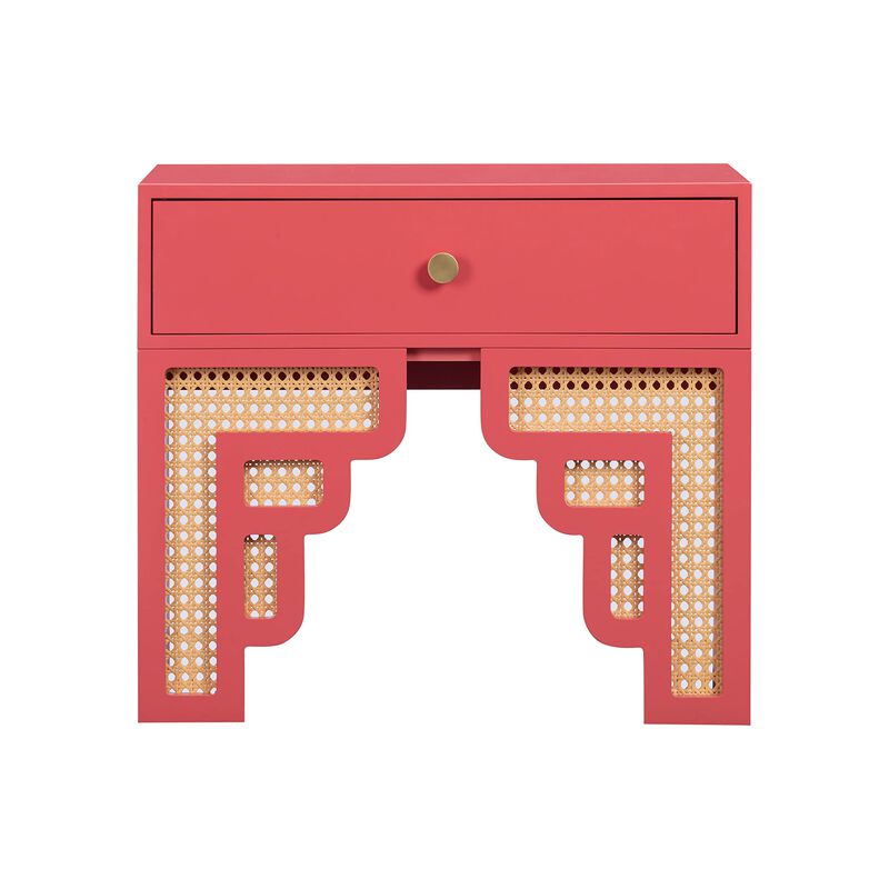 Casafoyer Suzie Coral Pink & Rattan Nightstand image number 3