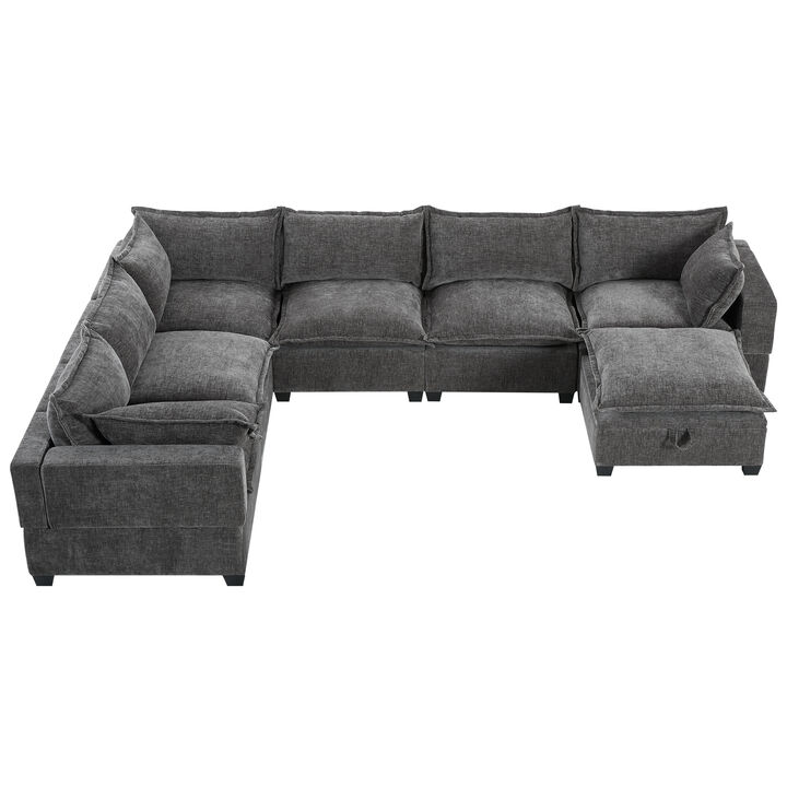 Wurmgu 7‑Seat U‑Shaped Chenille Modular Sectional Sofa