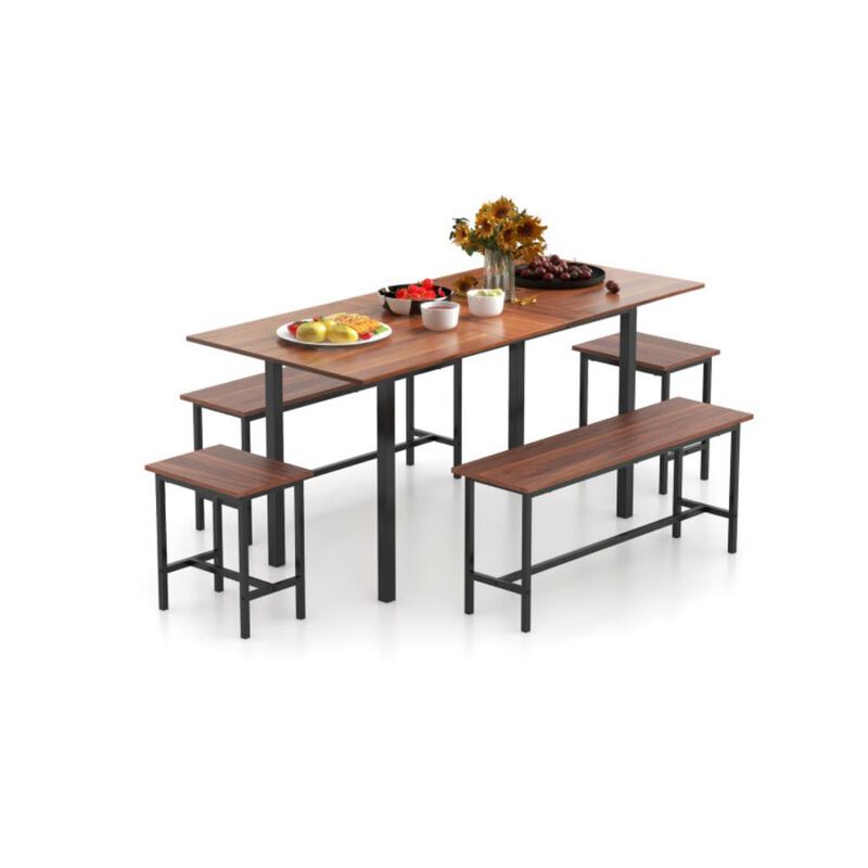 5 Piece Dining Table Set for 4-6 with 2 Benches & 2 Stools for Kitchen Dining Room