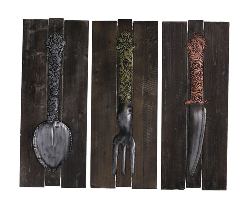 Rustic Fancy Silverware 3 Piece Wood and Metal Art Wall Decor Set image number 0