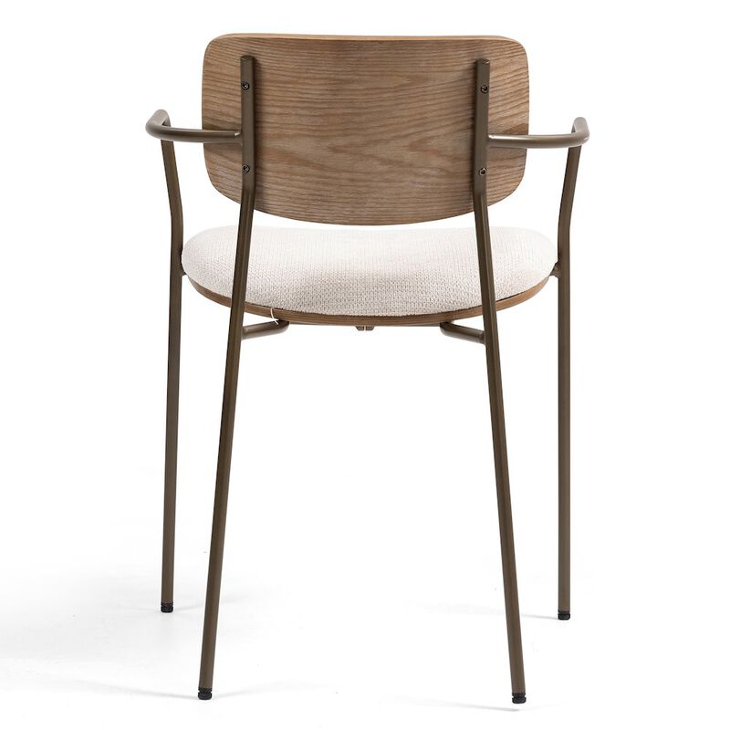 Glamour Home Set of 2 Beige Washed Woven Fabric Dining Chair Natural Wood Back