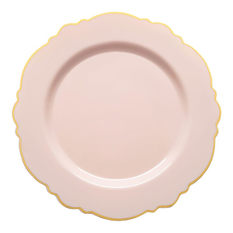 10.25" Pink with Gold Rim Round Blossom Plastic Dinner Plates (120 Plates) image number 0