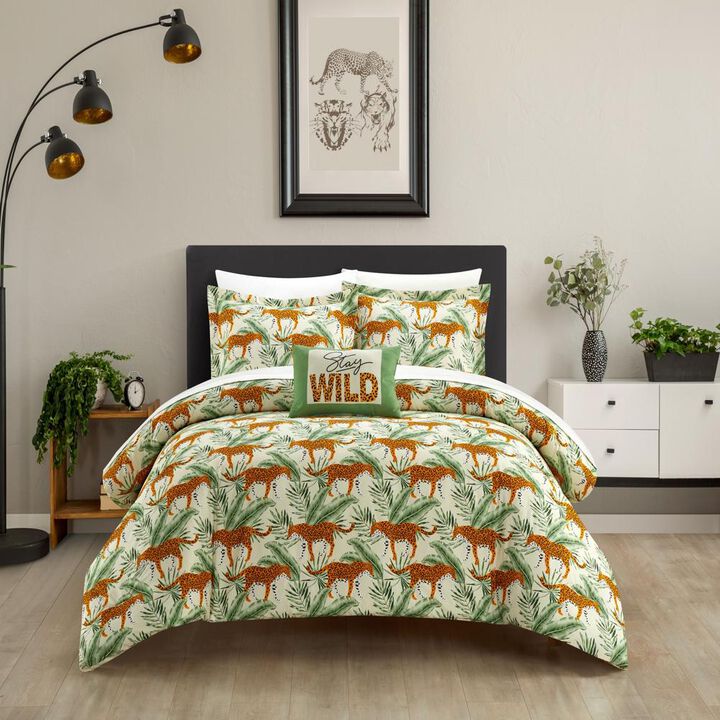 NY&C Home Safari 4 Piece Comforter Set Big Cat Jungle Themed Pattern Print Bedding - Decorative Pillows Shams Included, King