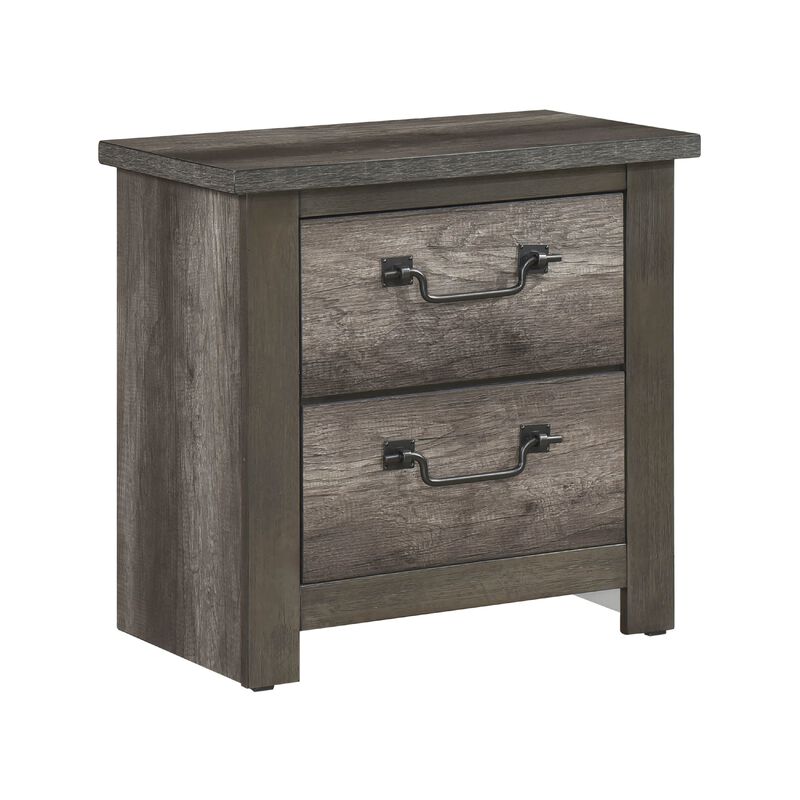 Nemy Nightstand, 2 Drawers, Gray Melamine Laminate, Drop Handles - Benzara