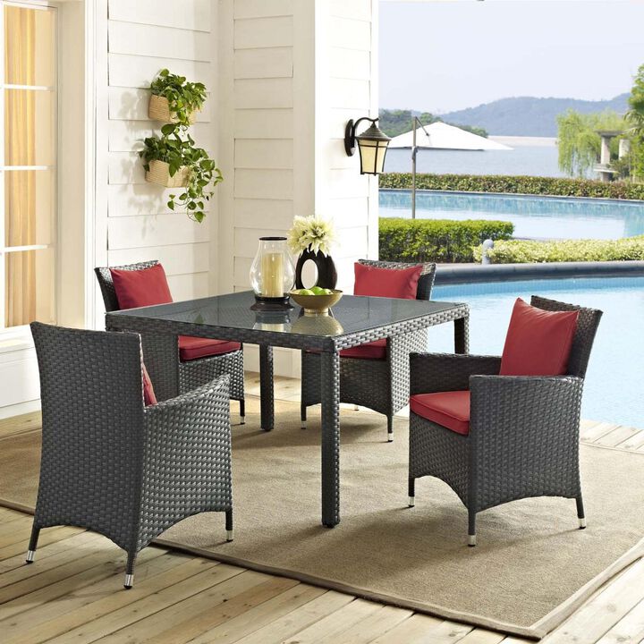 Modway EEI-2243-CHC-RED-SET Sojourn Wicker Rattan Outdoor Patio Sunbrella Four Dining Chairs in Canvas Red, Armchairs