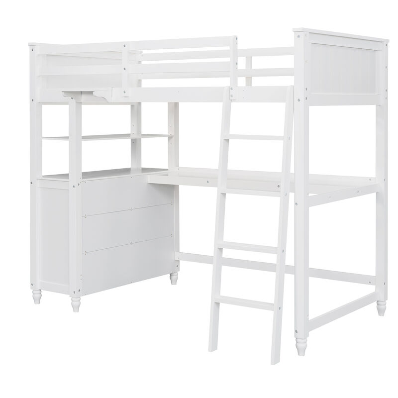 Merax Twin Size Multi-Functional Loft Bed with Desk & Drawers