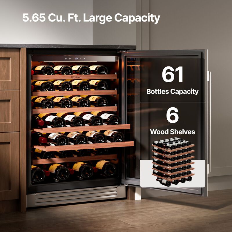 Wine Fridge 24 Inch Wine Refrigerator,61-bottle Wine cooler,40-65&deg;F,3 color LED,built-in/freestanding ,For Home Bar image number 1