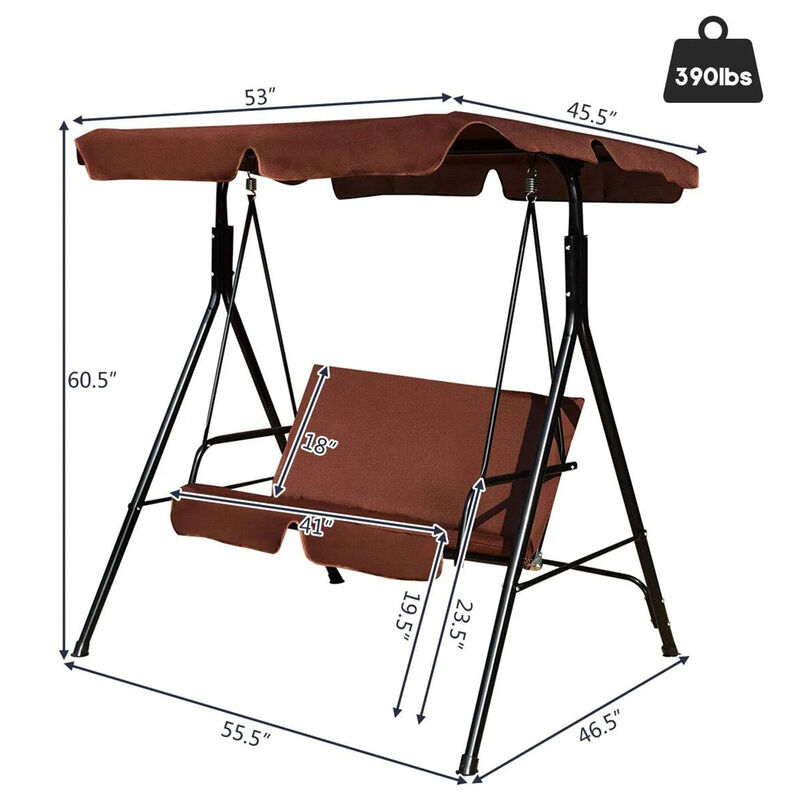 Mondawe 2 Person Weather Resistant Canopy Swing for Porch Garden Backyard Lawn