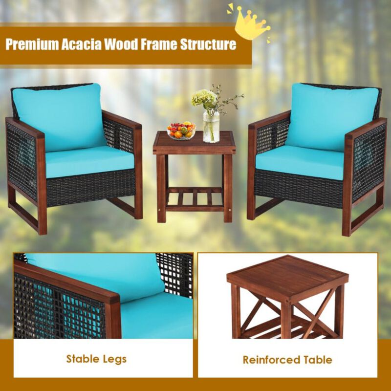 Hivvago 3 Pieces Acacia Wood Patio Furniture Set with Coffee Table