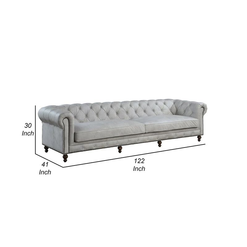 Ferry 122 Inch Chesterfield Sofa, Off White Tufted Top Grain Leather image number 5