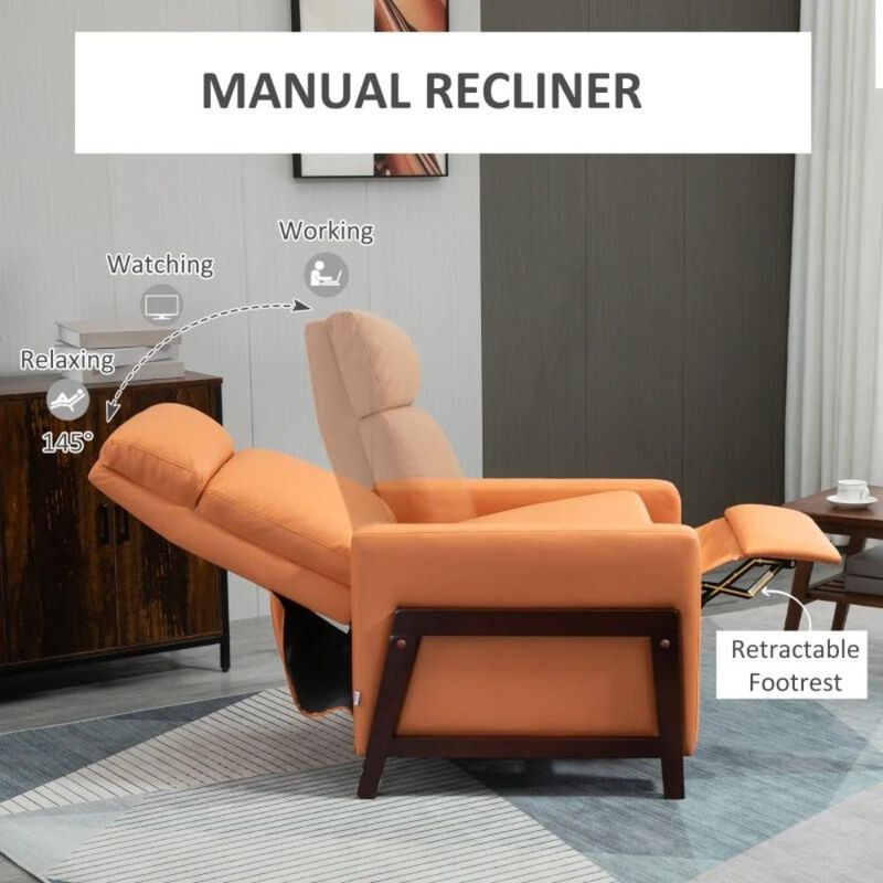 Modern Upholstered Manual Reclining Sofa Chair w/ Armrest and Footrest