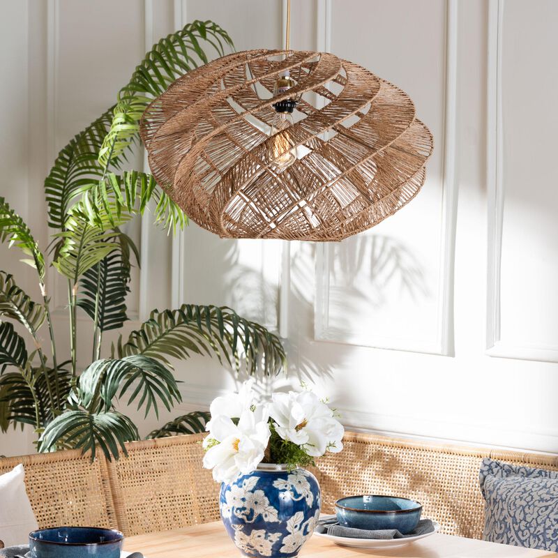 bali & pari Enola Handwoven Jute Pendant Lampshade - Boho Chic Ceiling Light Cover with Twisted Spiral Design image number 1