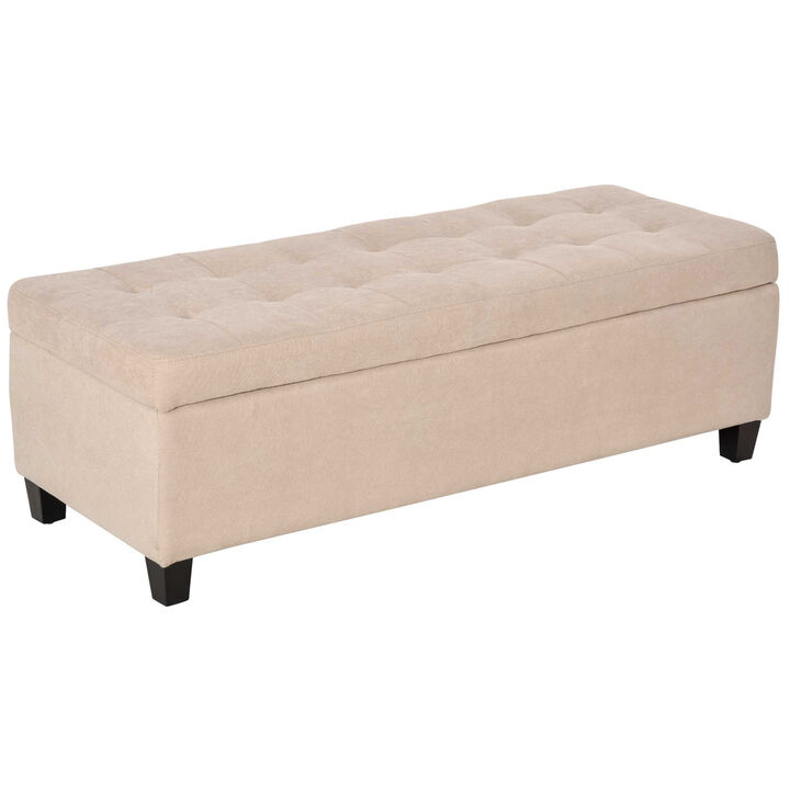 HOMCOM Storage Ottoman, 50" Storage Bench with Linen Fabric Upholstery, Tufted Design, and Soft Close Lid for Living Room, Entryway, or Bedroom, Cream White