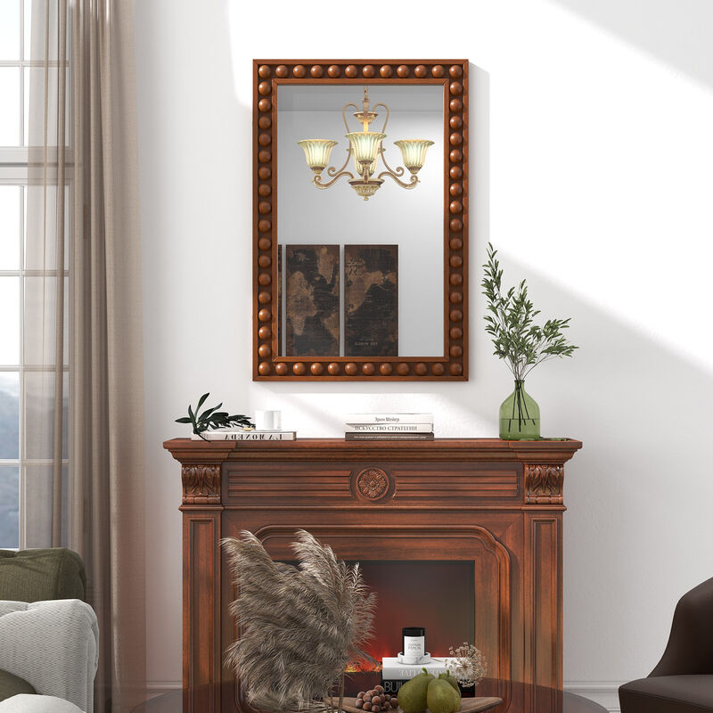 Rustic Wall Mirror with Solid Wood Frame for Living Room  Bedroom
