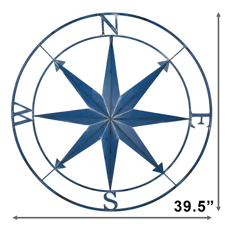 Aegean Blue Indoor Outdoor Metal Compass Rose Wall Sculpture 39.25 Inch Diameter image number 5