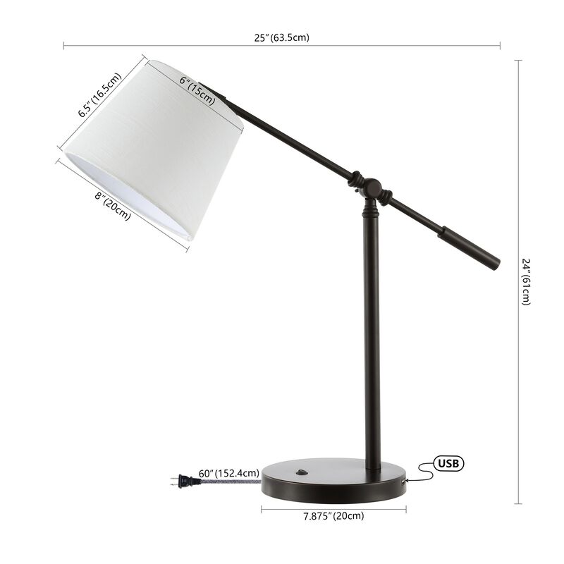 Troy Classic Contemporary Iron LED Task Lamp with USB Charging Port