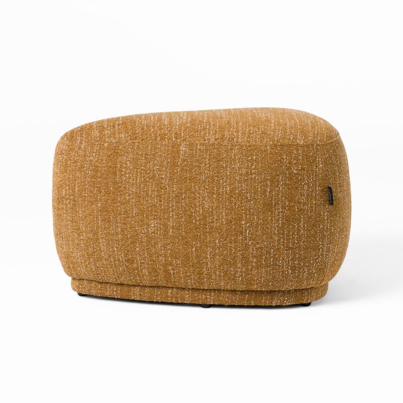 Reno Kini 26 Inch Ottoman, River Rock Shape, Yellow Polyester, Wood Frame - Benzara image number 2