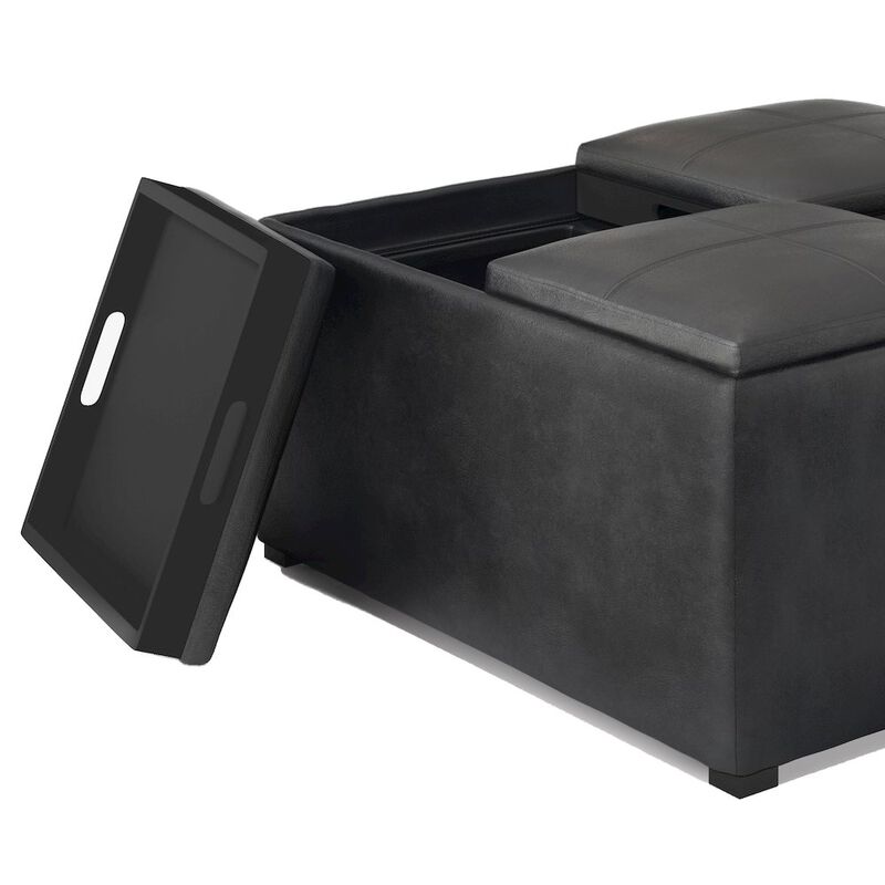 Simpli Home Coffee Table Storage Ottoman In Distressed Black Vegan Faux Leather image number 3