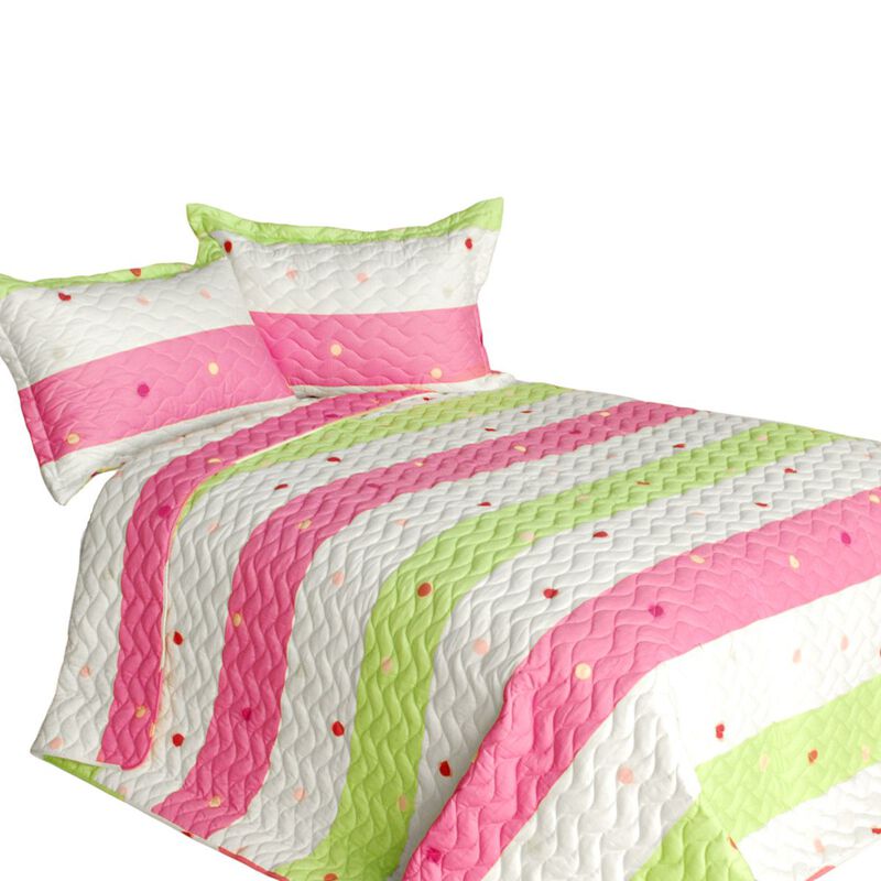 Reversible Vermicelli Quilted 3 Piece Patchwork Quilt Set, Hand Stitched Print image number 1