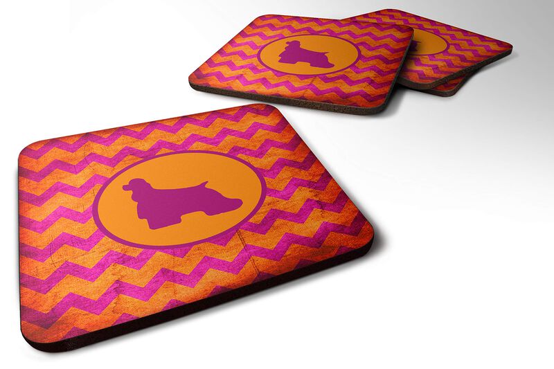 Caroline's Treasures SDK1022-B-FC Cocker Spaniel Chevron Pink and Orange Foam Coasters (Set of 4), 3.5 H x 3.5 W, Multicolor