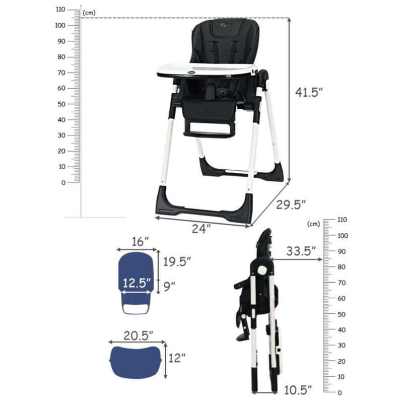 Hivvago Foldable High chair with Multiple Adjustable Backrest