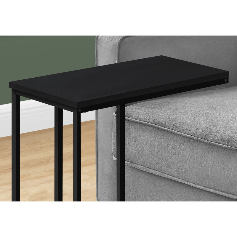 Monarch Specialties I 3761 Accent Table, C-shaped, End, Side, Snack, Living Room, Bedroom, Metal, Laminate, Black, Contemporary, Modern