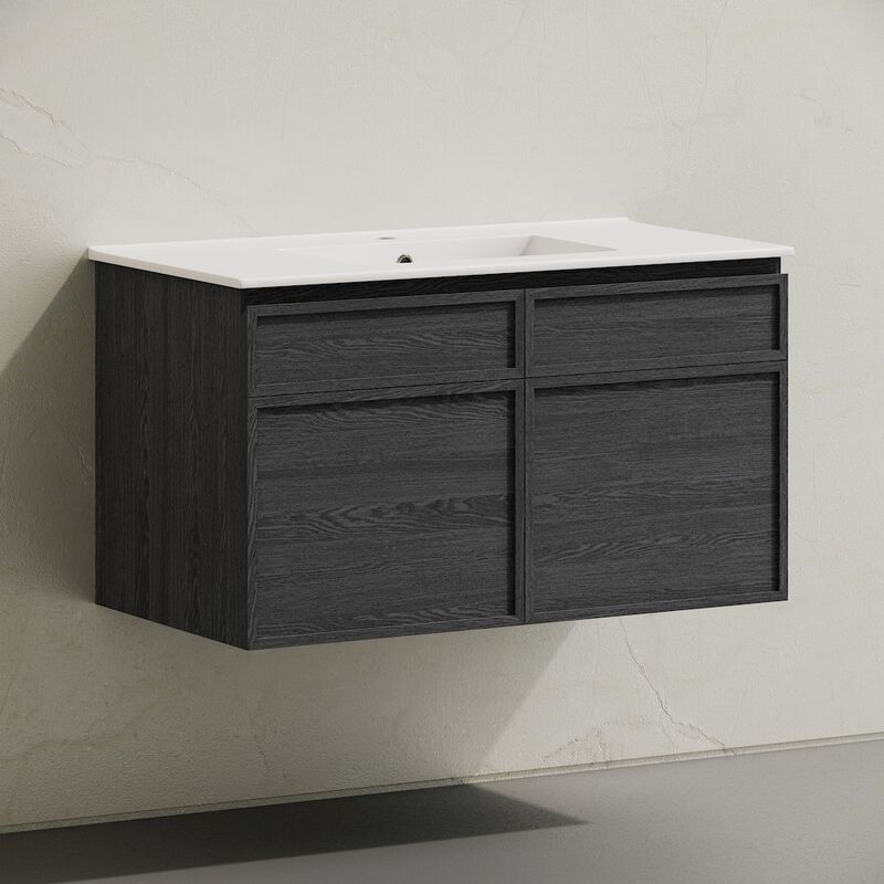 St. Tropez 36" Wall-Mounted Bathroom Vanity in Black Oak with Sink Top image number 2