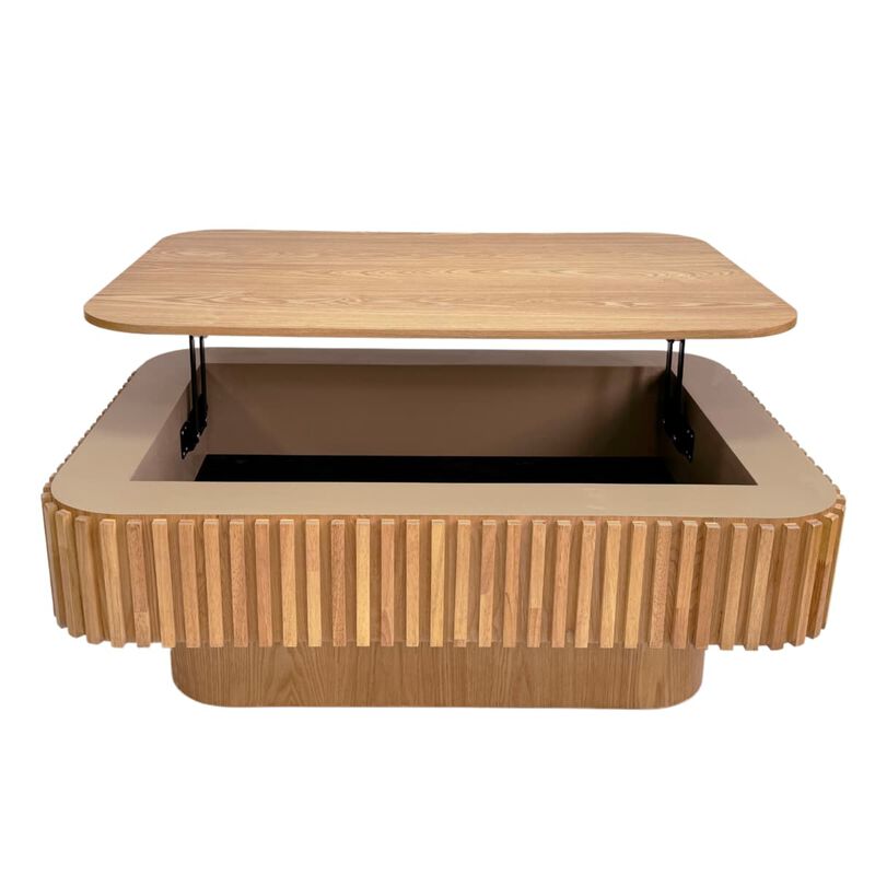 Rectangular lift top coffee table Coffee table with hidden storage and soft close Fluted MDF and solid wood veneer coffee table image number 0
