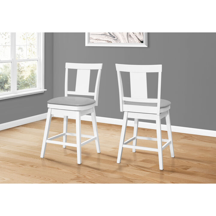 Monarch Specialties I 1233 Bar Stool, Set Of 2, Swivel, Counter Height, Kitchen, Wood, Pu Leather Look, White, Grey, Transitional