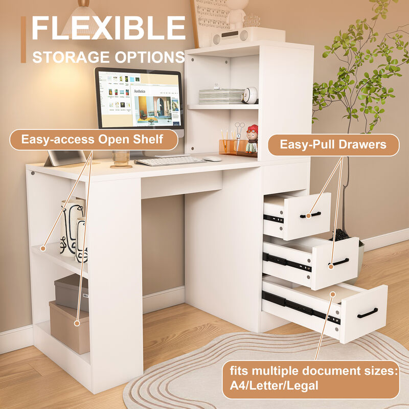 Practical Computer Desk with 4-in-1 Socket &ndash; 3 Drawers, 4 Storage Levels for Home or Office image number 2