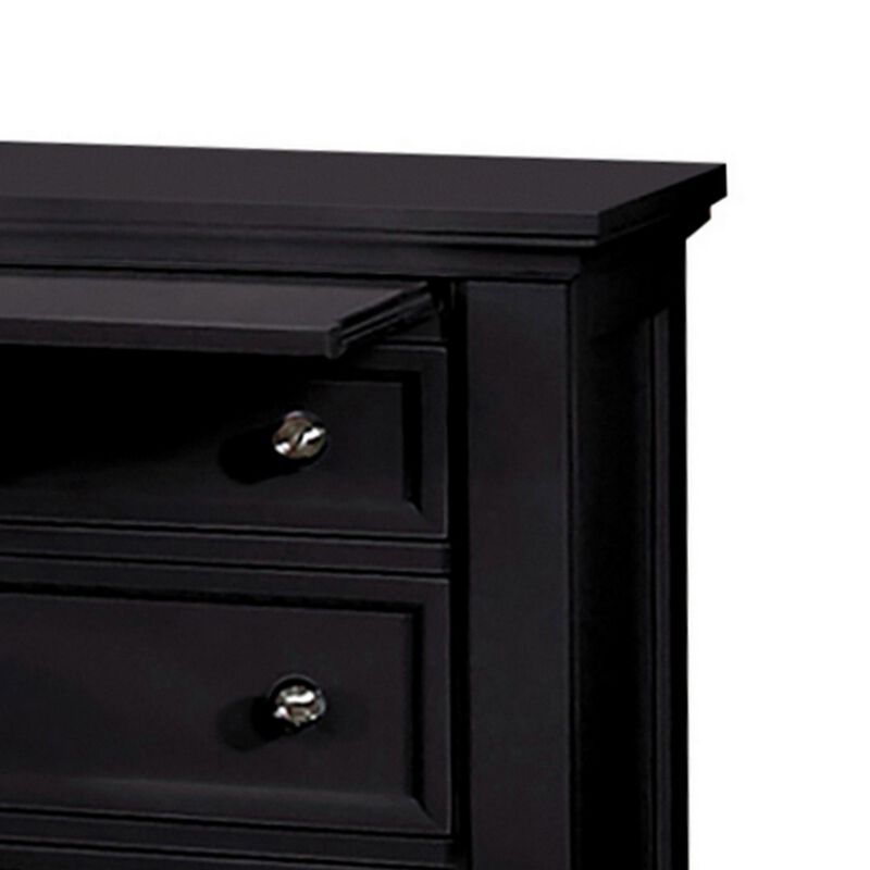 Lila 30 Inch Nightstand with Slide Out Tray, Felt Lined Top Drawer, Black - Benzara
