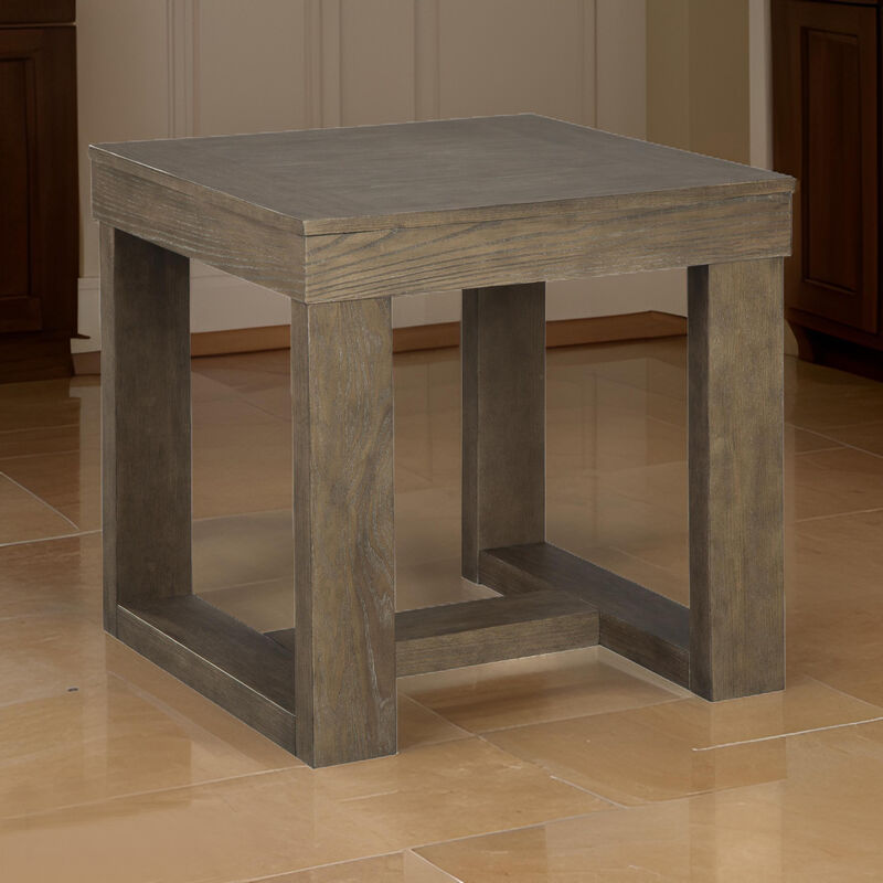 Grained Wooden Frame End Table with Trestle Base, Taupe Brown