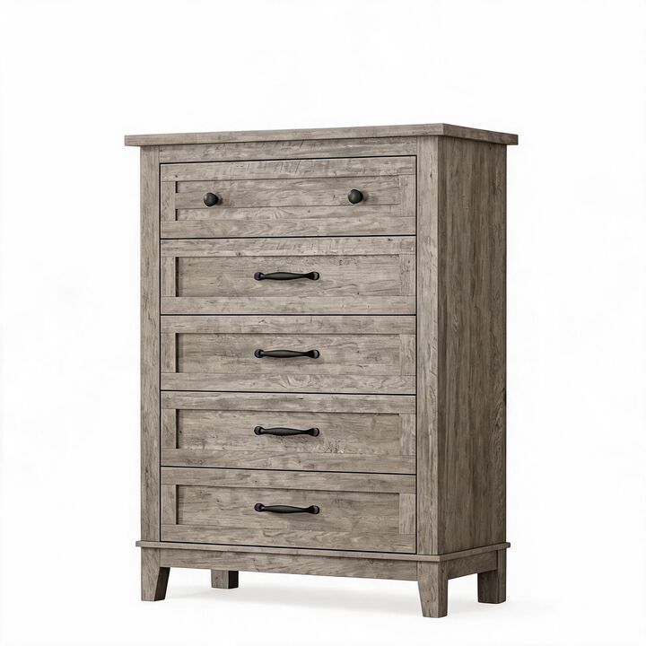 5-Drawer Tall Vertical Dresser, 41.3" Freestanding Wooden Storage Chest for Bedroom, Living Room & Entryway