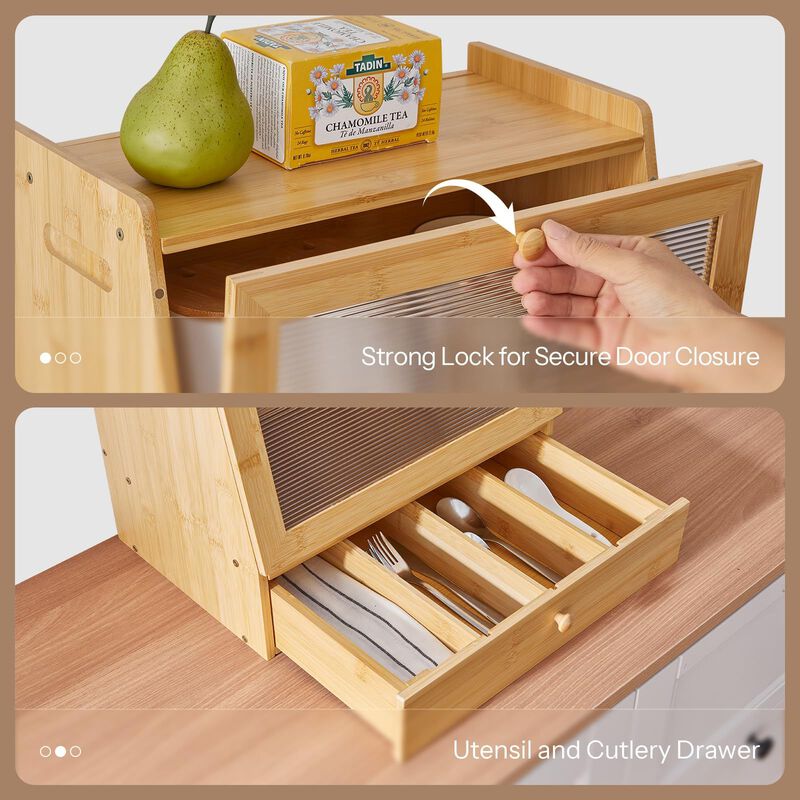 2-Tier Wicker Bread Box with Drawer for Kitchen Storage image number 4