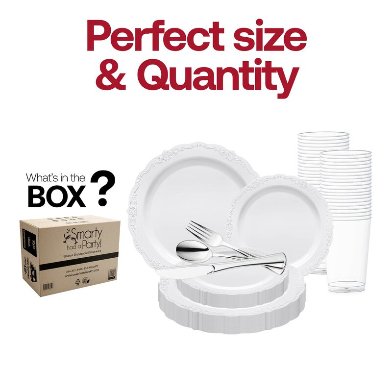 White Vintage Round Plastic Wedding Value Set (30 Sets) image number 3