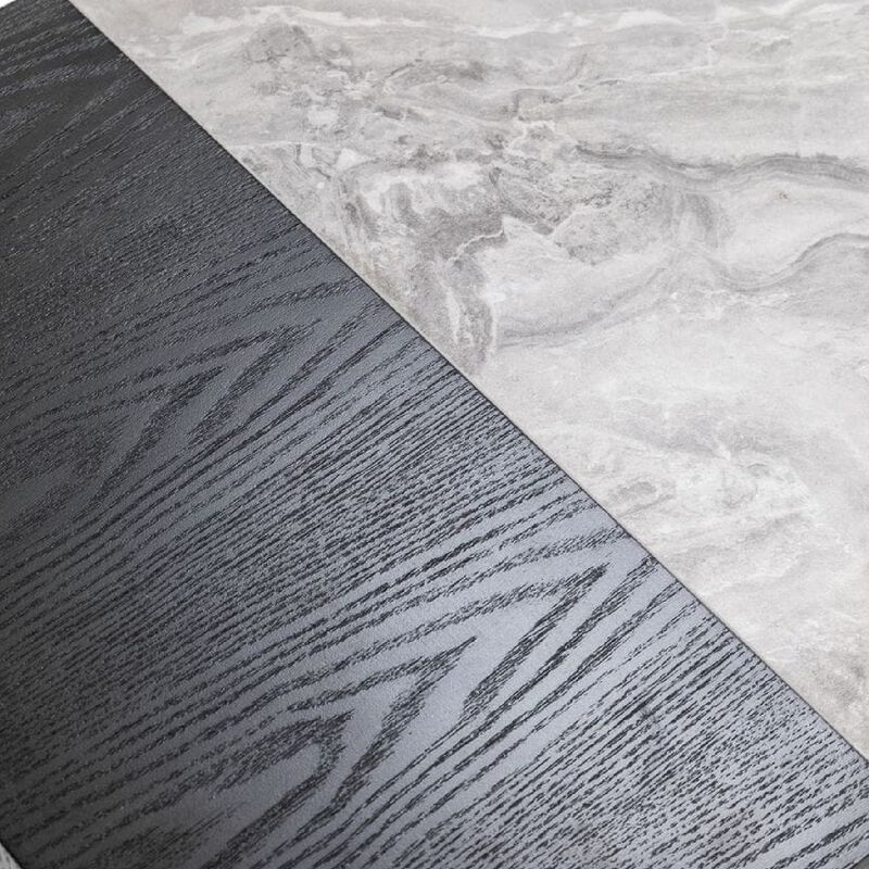 Noe Minn 26 Inch Nightstand, 2 Drawers, Faux Marble Front Panels, Gray - Benzara