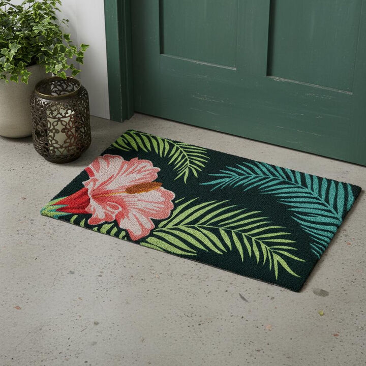 HomeRoots 18" X 30" Blue and Pink Coir Tropical Outdoor Door Mat