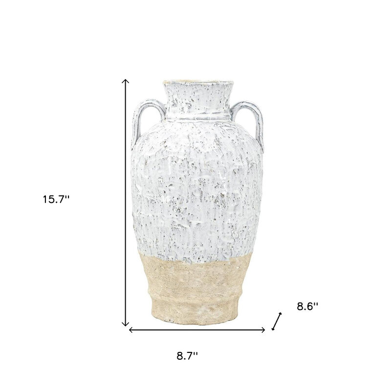 HomeRoots 16" Beige And Ivory Amphora Terracotta Urn image number 5