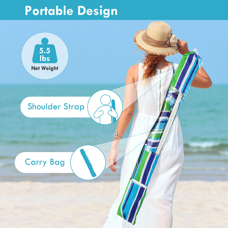 Portable Beach Umbrella with Sand Anchor & Tilt Adjustment &ndash; UV Sun Protection