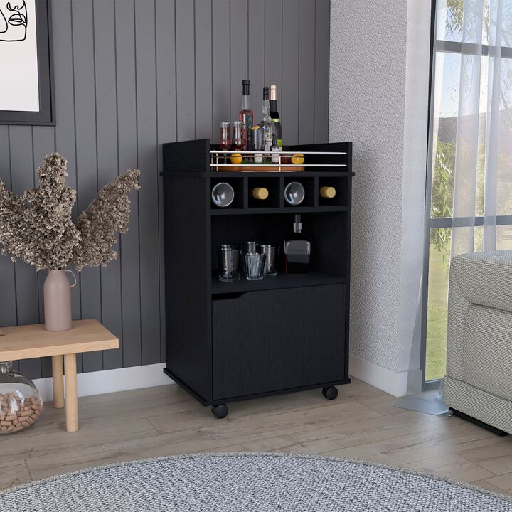 Phoenix Bar Cart with 2 Open Shelves  4 Wine Cubbies and Cabinet
